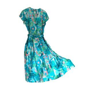 Vintage Carol Anderson California sz 12 blue,green,pink  watercolor maxi dress